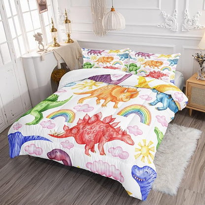 CVHOUSE Dinosaur Bedding Set,Dinosaur Comforter,Dinosaur Comforter Set King,Microfiber Quilt Set with 1 Comforter and 2 Pillow Cases- 3 Piece