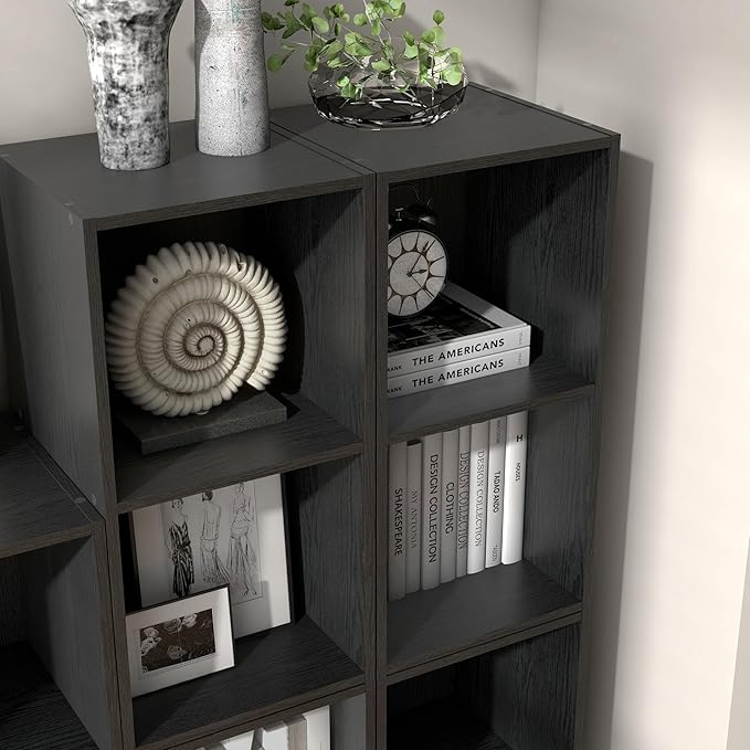 Apexa 2 Cube Storage Organizer Shelves, Stackable Wood Bookcase Fits Cubby Bins for Organization, Dorm Teen Room Decor & Home Office, Black