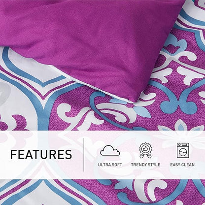Degrees of Comfort Purple Comforter Set,Queen Boho Bedding Sets with Sheets,Bohemian Microfibe Bed in A Bag with Side Pockets, Matching Decorative Pillow, 8 Piece