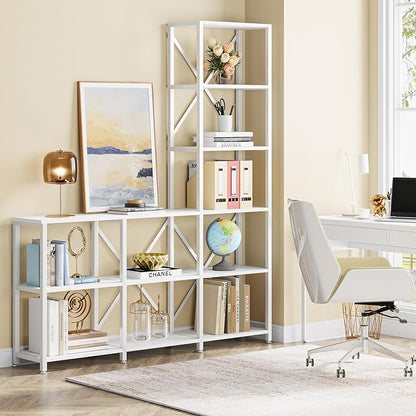 Tribesigns 9 Shelves Bookshelves, Industrial Ladder Corner Etagere Bookcase, Rustic 6-tier Display Open Shelf Storage Organizer for Living Room (White)