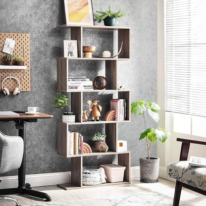 VASAGLE Wooden Bookcase, Display Shelf and Room Divider, Freestanding Decorative Storage Shelving, 5-Tier Bookshelf, Greige ULBC062M01 9.4D x 27.6W x 62.6H in