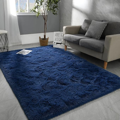 6x9 Large Area Rugs for Living Room, Super Soft Fluffy Modern Bedroom Rug, Navy Blue Indoor Shag Fuzzy Carpets for Girls Kids Nursery Room Home Decor