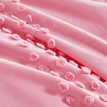 ENJOHOS Girls Twin Bedding Set Pink Twin XL Comforter, 3 PCS Boho Comforter with Tufted Dots, Shabby Chic Bedding Comforter for All Season, Lightweight Fluffy Microfiber Comforter with 2 Pillowcases