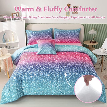 PERFEMET Girls Comforter Set Twin Size 6 Piece Bed in A Bag 3D Colorful Rainbow Bedding Comforter Sheet Set for Kids - (1 Comforter, 1 Flat Sheet, 1 Fitted Sheet, 2 Pillowcases, 1 Cushion Cover)