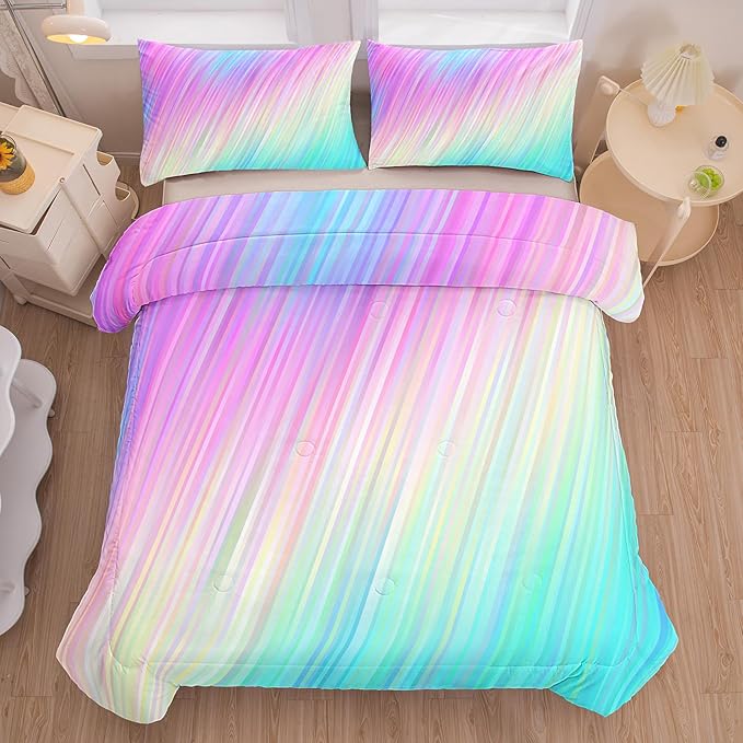 Bodhi pink twin comforter set,comforter set for girls,tie dye bedding set for kids,kids girls bedding sets,twin comforter sets for girls,2PCS rainbow bedding set with pillowcase