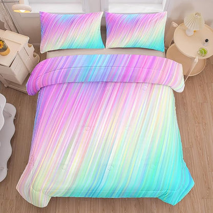 Bodhi pink twin comforter set,comforter set for girls,tie dye bedding set for kids,kids girls bedding sets,twin comforter sets for girls,2PCS rainbow bedding set with pillowcase