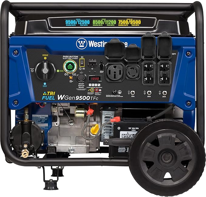 Westinghouse 12500 Peak Watt Tri-Fuel Home Backup Portable Generator, Remote Electric Start, Transfer Switch Ready, Gas, Propane, and Natural Gas Powered