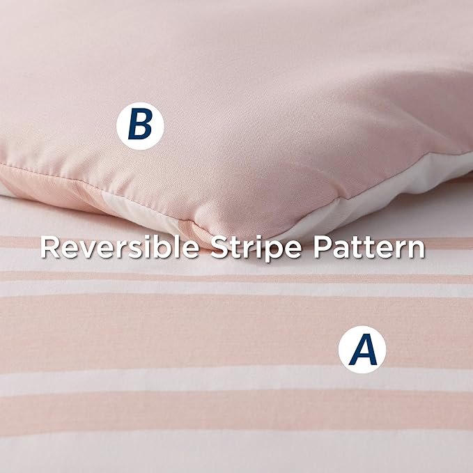 Bedsure Bed in a Bag King Size 7 Pieces, Light Pink White Striped Bedding Comforter Sets All Season Bed Set, 2 Pillow Shams, Flat Sheet, Fitted Sheet and 2 Pillowcases