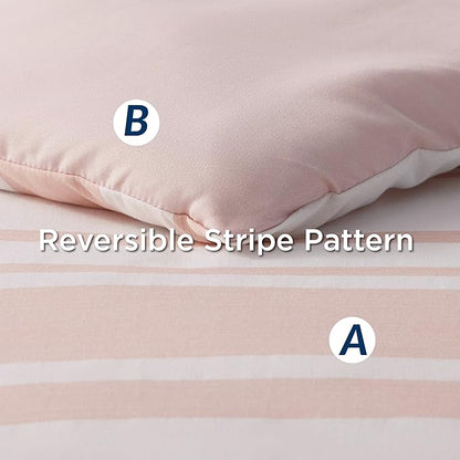 Bedsure Bed in a Bag King Size 7 Pieces, Light Pink White Striped Bedding Comforter Sets All Season Bed Set, 2 Pillow Shams, Flat Sheet, Fitted Sheet and 2 Pillowcases