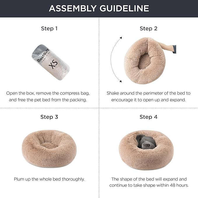 Bedsure Calming Dog Bed for Medium Dogs - Donut Washable Medium Pet Bed, 30 inches Anti-Slip Round Fluffy Plush Faux Fur Cat Bed, Fits up to 45 lbs Pets, Navy