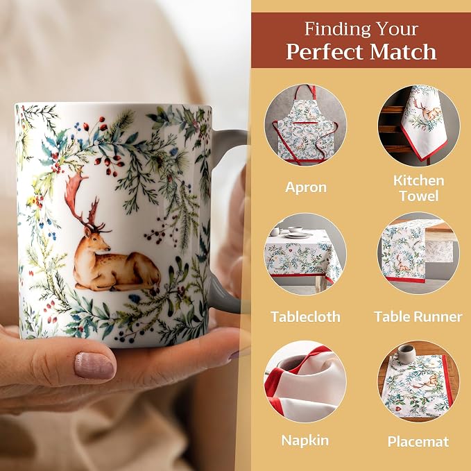 Maison d' Hermine Coffee Mug with Handles Tea Cups (12 Ounce, Pack of 1) | Fine Bone China Coffee Mugs for Hot Beverages Cappuccino Latte Home Restaurant Hotel Spring Summer -Holly Time - Cerf