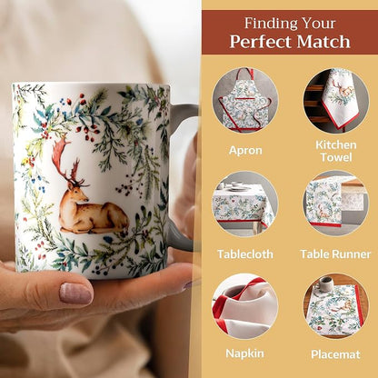 Maison d' Hermine Coffee Mug with Handles Tea Cups (12 Ounce, Pack of 1) | Fine Bone China Coffee Mugs for Hot Beverages Cappuccino Latte Home Restaurant Hotel Spring Summer -Holly Time - Cerf
