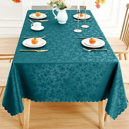 Smiry Rectangle Waterproof Heavy Duty Vinyl Tablecloths, 52 x 70 Inch | Wipeable Washable Floral Embossed Table Cover for Kitchen and Dining Room, Indoor & Outdoor Use, Emerald Green