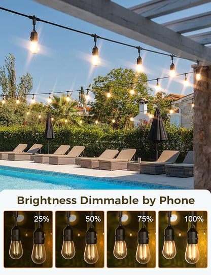 XMCOSY+ Outdoor String Lights, 98Ft Smart LED Patio Lights, WiFi Control, Compatible with Alexa, Waterproof Dimmable Edison String Lights for Outside, Porch