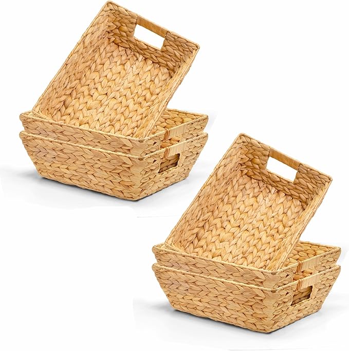 Set of 6 Snack Baskets, Wicker Snack Basket Organizer for Office, Small Wicker Baskets with Handles, (6 Medium Basket)