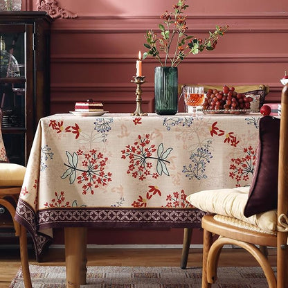 patdrea Designer French Linen Extra Long Tablecloth for Rectangle Table,Vintage Red Floral Tablecloths,Table Cover for Kitchen Dining,Tea Party,Christmas,Thanksgiving,Holiday,67"x118"-Newmari