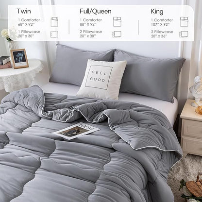 COTTEBED Softness Twin Comforter Sets for Teen Boy Girl Kid College Dorm, Jersey Knit T-Shirt Feel Lightweight Cozy Comfy Quilt Bed Blanket Comforter & Pillowsham All Season Use,Twin/Twin XL Dark Gray