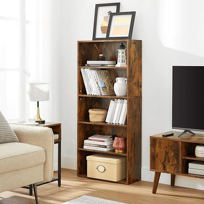 VASAGLE Bookshelf, 23.6 Inches Wide, 5-Tier Open Bookcase with Adjustable Storage Shelves, Floor Standing Unit, Rustic Brown ULBC165X01