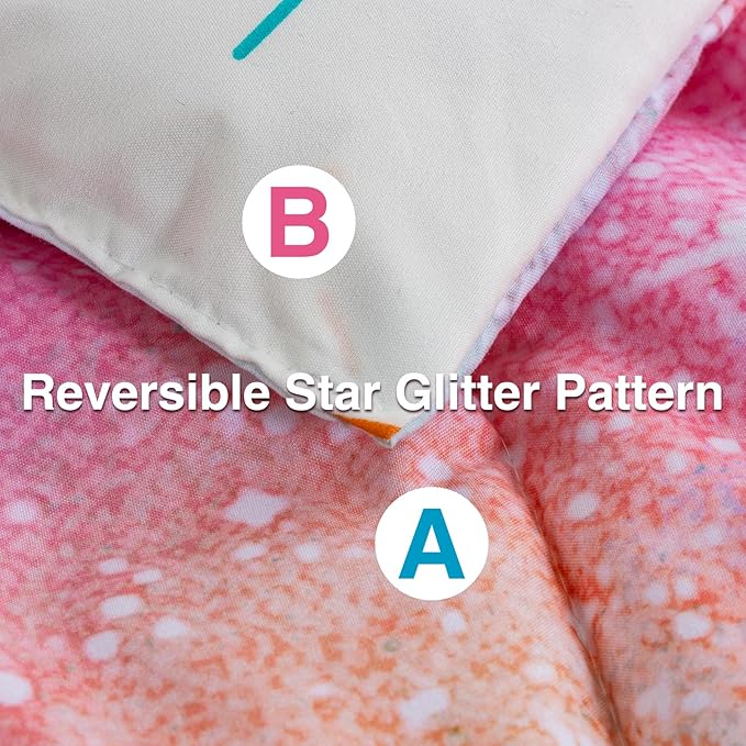 A Nice Night Galaxy Bedding Sets Outer Space Comforter 3D Printed Space Quilt Set Full Size Glitter Pink Green Color,for Children Boy Girl Teen Kids