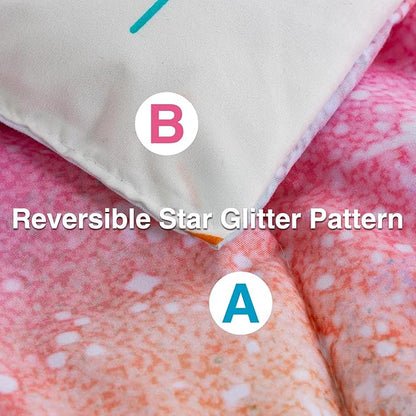 A Nice Night Galaxy 6pcs Kids Bed in a Bag Outer Space Comforter 3D Printed Space Quilt Set Glitter Pink Green Color,for Children Boy Girl Teen Kids,Twin