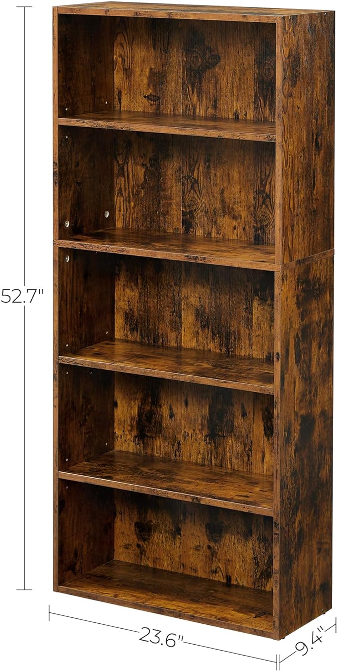 VASAGLE Bookshelf, 23.6 Inches Wide, 5-Tier Open Bookcase with Adjustable Storage Shelves, Floor Standing Unit, Rustic Brown ULBC165X01