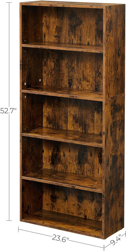 VASAGLE Bookshelf, 23.6 Inches Wide, 5-Tier Open Bookcase with Adjustable Storage Shelves, Floor Standing Unit, Rustic Brown ULBC165X01