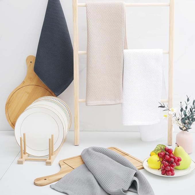 Homaxy 100% Cotton Waffle Weave Kitchen Dish Towels 8-Pack, White | 13 x 28 Inches, Ultra Soft Absorbent Dish Towels, Quick Drying Cleaning Towels