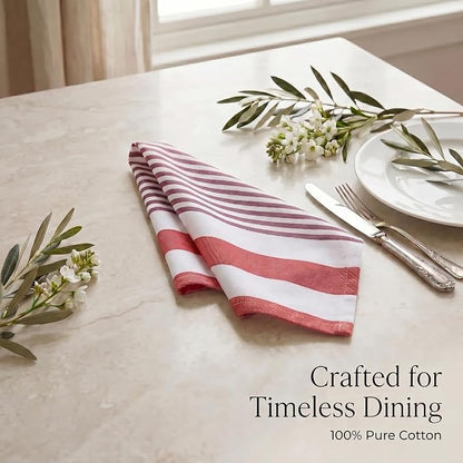 Urban Villa Cloth Napkins Cotton 20x20 (Set of 12) Garnet Red Stripes
