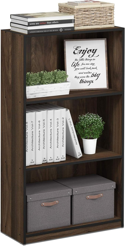 FURINNO Basic 3-Tier Bookcase Storage Shelves, Columbia Walnut