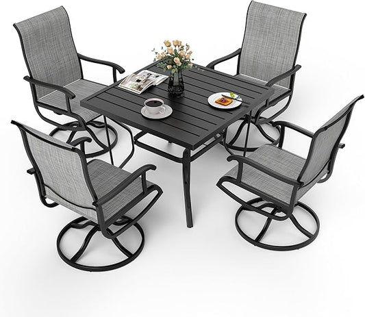 Pamapic 5 Pieces Patio Dining Set, Outdoor Dining Set All-Weather for Backyard Poolside Garden Deck, Modern Outdoor Table and Chairs Set with 4 Textilene Swivel Chairs,Gray