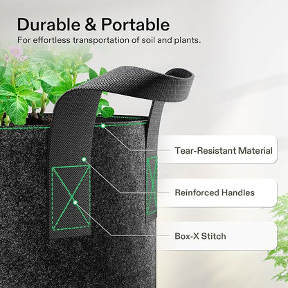VIVOSUN 5-Pack 10 Gallon Plant Grow Bags, Heavy Duty Thickened Nonwoven Fabric Pots with Handles