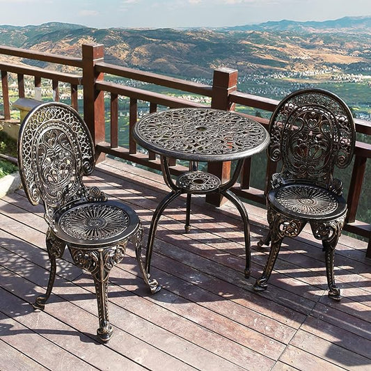 Patio Bistro Set.Rust-Resistant Cast Aluminum Bistro Table Set with Umbrella Hole for Backyard (Crown Copper)