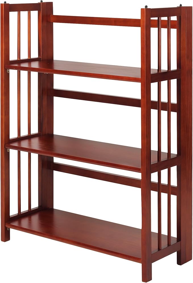 Casual Home 3-Shelf 27.5" Wide Folding Stackable Bookcase, Mahogany (New)