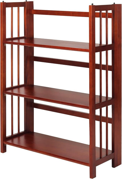 Casual Home 3-Shelf 27.5" Wide Folding Stackable Bookcase, Mahogany (New)