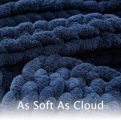 Esterra Chunky Knit Throw Blanket Newly Upgraded Heavy Tighter Version, Handmade Chenille Throw Super Soft, Thick Yarn Cable Knit Crochet Throw Blanket for Couch Bed Sofa, 50"x60", Navy Blue