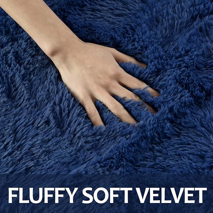 6x9 Large Area Rugs for Living Room, Super Soft Fluffy Modern Bedroom Rug, Navy Blue Indoor Shag Fuzzy Carpets for Girls Kids Nursery Room Home Decor