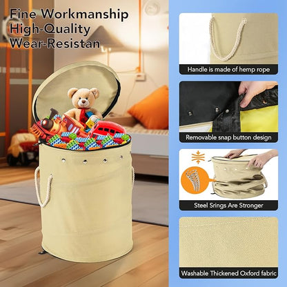 Toy Storage Basket + Play Mat for Kids Toy Chest Organizer Kids Toy Storage Organizer Foldable Big Storage Bins with Lids Large Toy Box for Boys Girls Toy Holders for Kids Rooms Nursery(Beige)