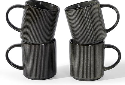 famiware Coffee Mug Set for 4, Star 16 oz Catering Mugs Cup Set with Handle for Coffee, Tea, Cocoa, Milk - Ceramic Stoneware Drinkware Set, Deep Forest