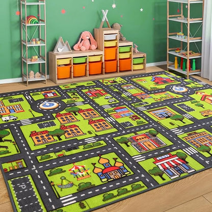 Zareas 4x6 FT Kids Area Rug Playmat Car Rug for Playroom, Children's Educational City Traffic Road Map Fun Carpet, Kids Baby Play Room Rug, City Pretend Play for Ages 3-12 Years Old, 48''x72''