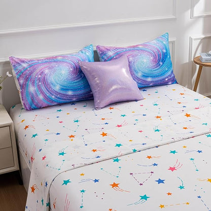 Btargot Super Soft 6 Pieces Gradient Star Ring Comforter Set, Colorful Glitter Rainbow Star Pattern Bedding Set for Boys Girls Teens, Twin Purple