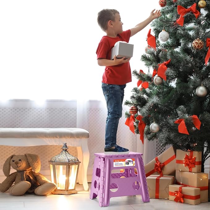 ACSTEP Foldable Step Stool for Adults 13 Inch, 300 lbs, Light Purple | Lightweight Stepping Stool with Handle and Non-Slip Surface, for Reaching Kitchen Cabinets, Bathroom Shelves and Closets