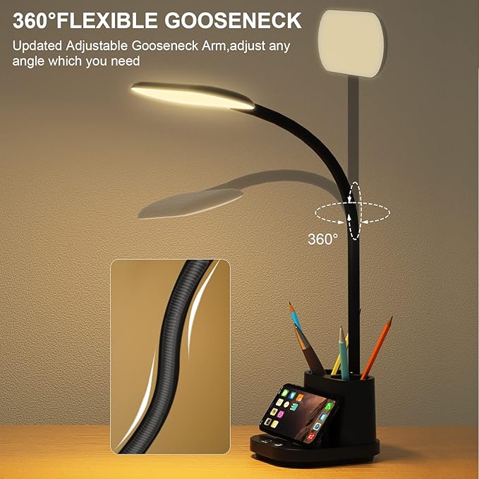 DEEPLITE Desk Lamp,Desk Light for Home Office,Battery Operated,Rechargeable,Pen Holder,800LM 3 Colors Dimmable Adjustable Study Lamp,Cordless Reading Lamps for Dorm Bedrooms.