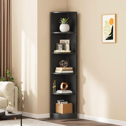 YITAHOME 5-Tier Corner Shelf, 70.8" Tall Modern Free Standing Corner Bookshelf, 5 Shelf Display Corner Bookcase and Bookshelves,Wooden Open Storage Book Shelves for Living Room, Home Office, Black