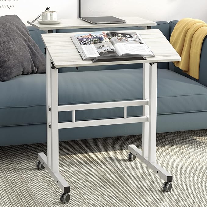 DlandHome Mobile Standing Desk Stand Up Desk Rolling Desk, Stand Sit Desk Mobile Computer Desk Adjustable Standing Desk 23.6inches Table Workstation Mobile Desk Cart Tray Maple