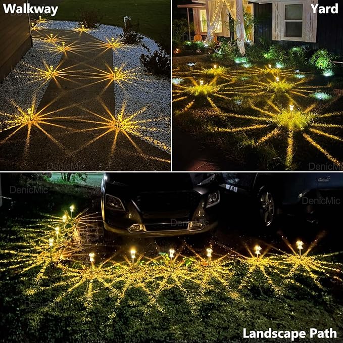 DenicMic Solar Lights Outdoor 15 Pack Waterproof 3000K Warm White LED Stainless Steel Stake Outside Lights for Yard Pathway Garden Driveway Walkway Landscape Path Lighting