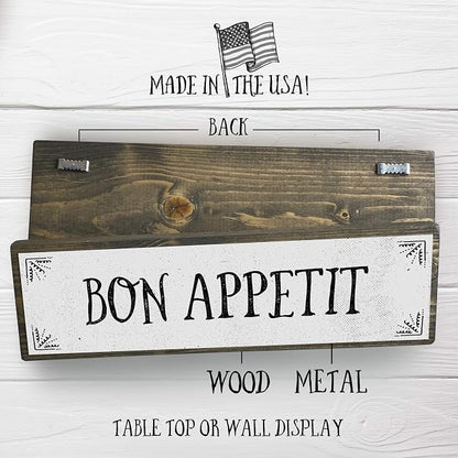 Kitchen Wood Signs (Medium - Wood And Metal, Bon Appetit)