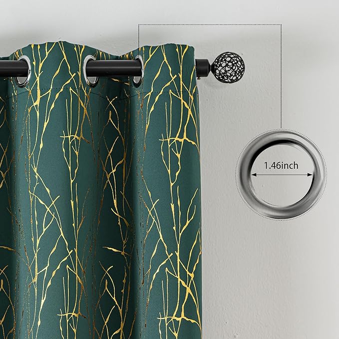 Grommets Blackout Long Window Curtains Green Gold-52W*108L 2PCS Drapes for Bedroom