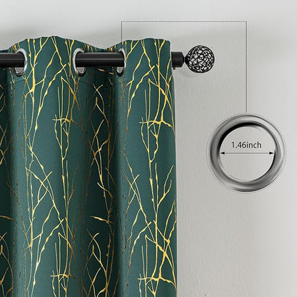 Grommets Blackout Long Window Curtains Green Gold-52W*108L 2PCS Drapes for Bedroom