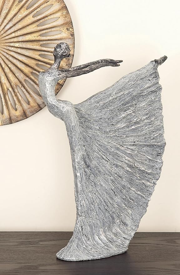 Deco 79 Polystone Dancer Decorative Sculpture Home Decor Statue, Accent Figurine 12" x 3" x 16", Gray