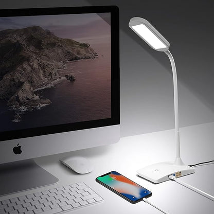 TW Desk Lamps for Home Office - Super Bright Small Desk Lamp with USB Charging Port, a Perfect LED Desk Light as Study Lamp, Bedside Reading Lights, White